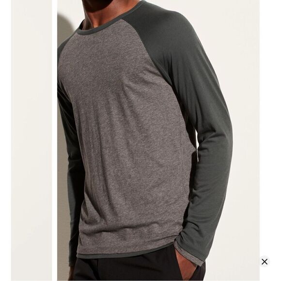 Vince Men's Gray/Black Double Layer Baseball Crew-Neck Long Sleeve T-Shirt Sz XL - Picture 4 of 8
